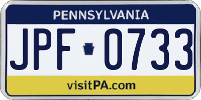 PA license plate JPF0733