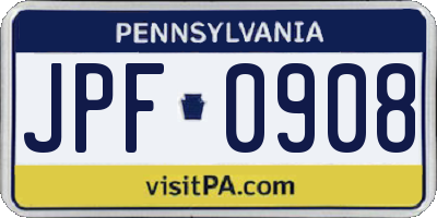 PA license plate JPF0908