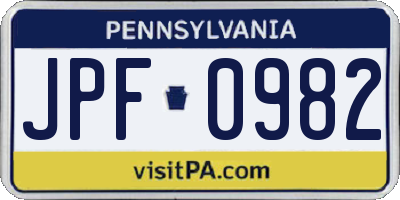 PA license plate JPF0982
