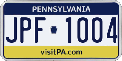 PA license plate JPF1004