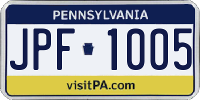 PA license plate JPF1005