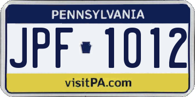 PA license plate JPF1012