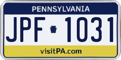 PA license plate JPF1031