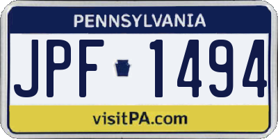 PA license plate JPF1494