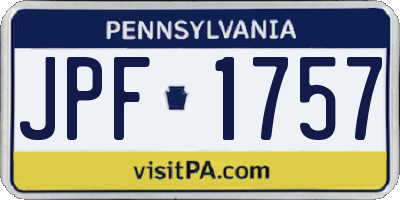 PA license plate JPF1757