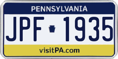 PA license plate JPF1935
