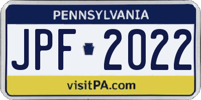 PA license plate JPF2022