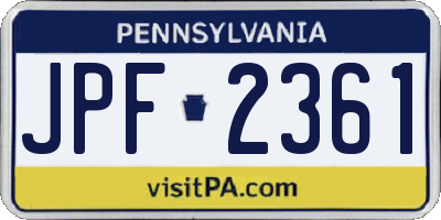PA license plate JPF2361