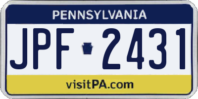 PA license plate JPF2431