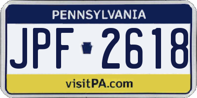 PA license plate JPF2618