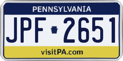 PA license plate JPF2651