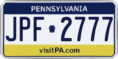 PA license plate JPF2777