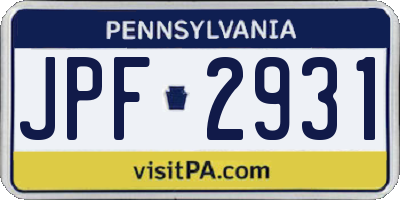 PA license plate JPF2931