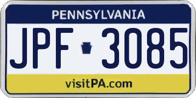 PA license plate JPF3085