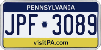 PA license plate JPF3089