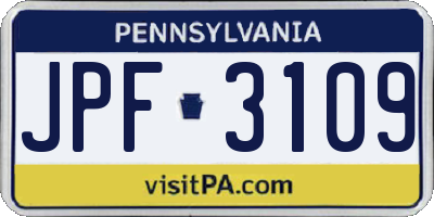 PA license plate JPF3109