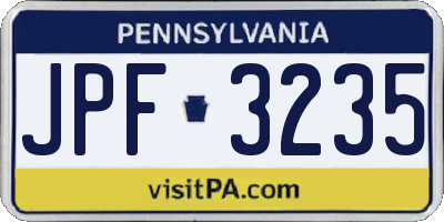 PA license plate JPF3235