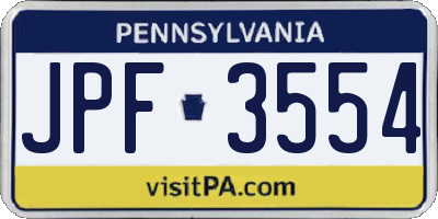PA license plate JPF3554