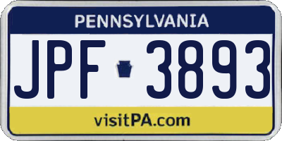 PA license plate JPF3893