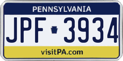 PA license plate JPF3934