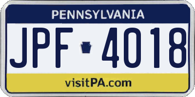 PA license plate JPF4018
