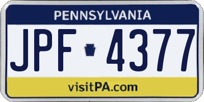 PA license plate JPF4377