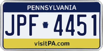 PA license plate JPF4451