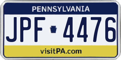 PA license plate JPF4476