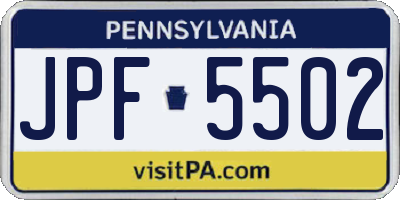 PA license plate JPF5502