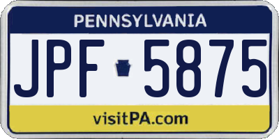 PA license plate JPF5875