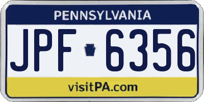 PA license plate JPF6356