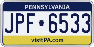 PA license plate JPF6533