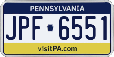 PA license plate JPF6551