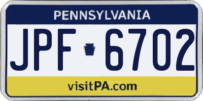 PA license plate JPF6702