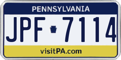 PA license plate JPF7114