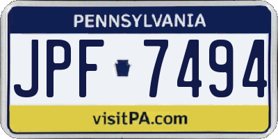 PA license plate JPF7494