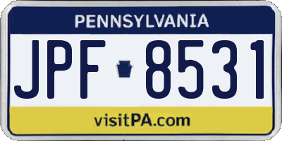 PA license plate JPF8531