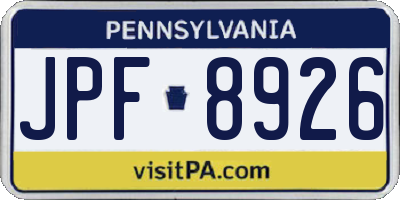 PA license plate JPF8926