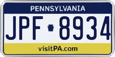 PA license plate JPF8934