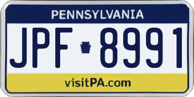 PA license plate JPF8991