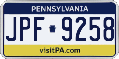 PA license plate JPF9258