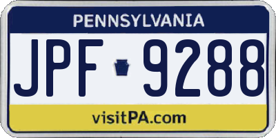 PA license plate JPF9288