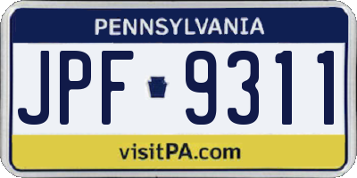 PA license plate JPF9311