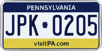 PA license plate JPK0205