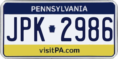 PA license plate JPK2986