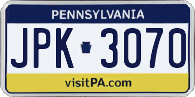 PA license plate JPK3070