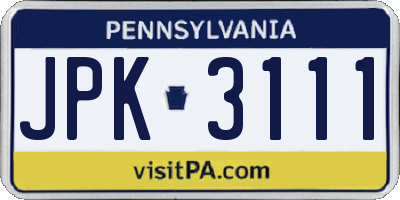 PA license plate JPK3111