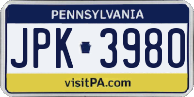 PA license plate JPK3980