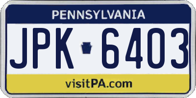 PA license plate JPK6403