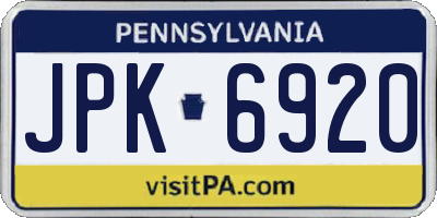 PA license plate JPK6920